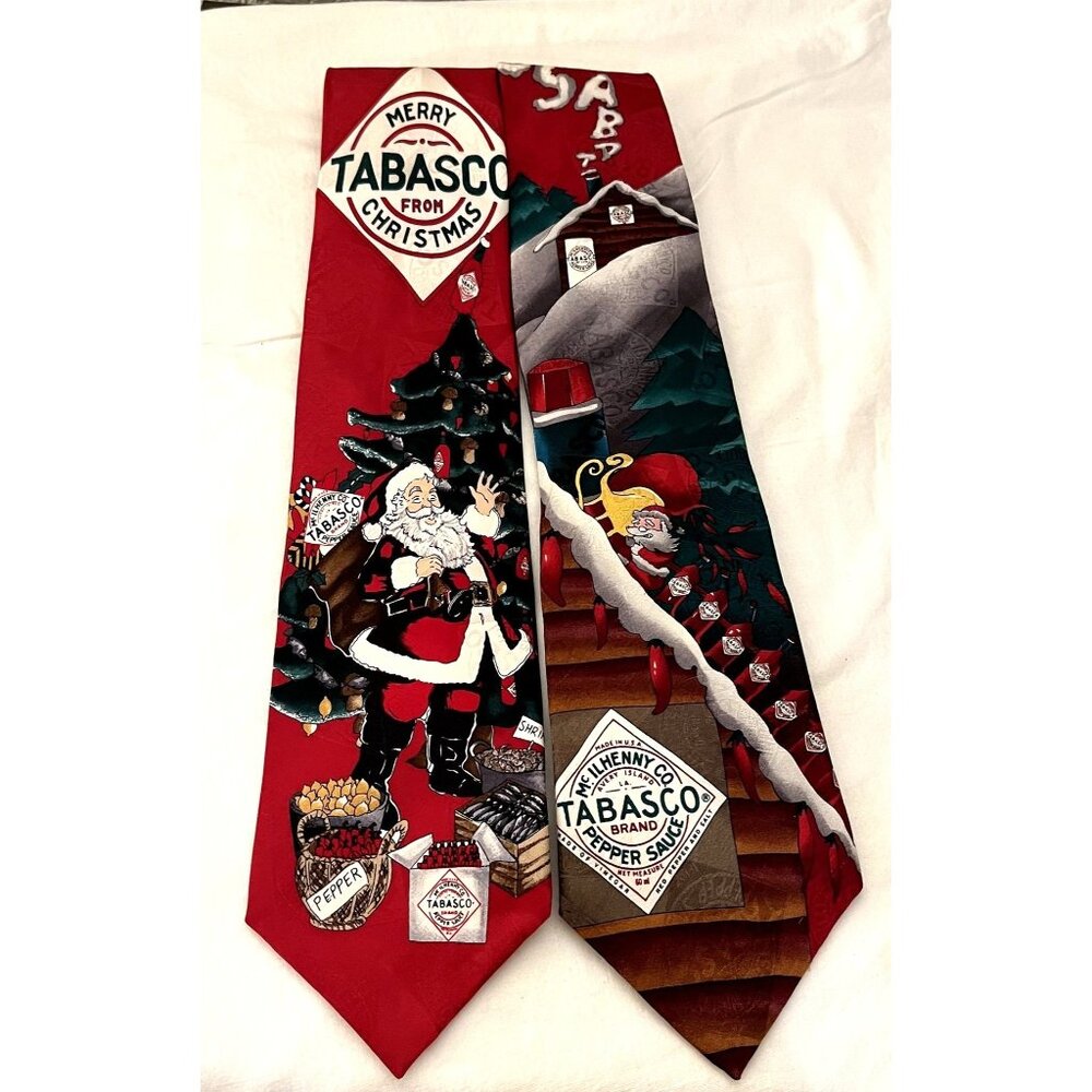 Two Mc Ilhenny Co Tobasco Christmas Santa Ties Red 100% Silk